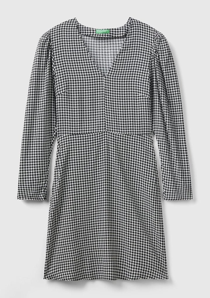United Colors of Benetton Damen Kleid S Pied De Poule Weiss und Schwarz 63u, S Pied De Poule Weiss u