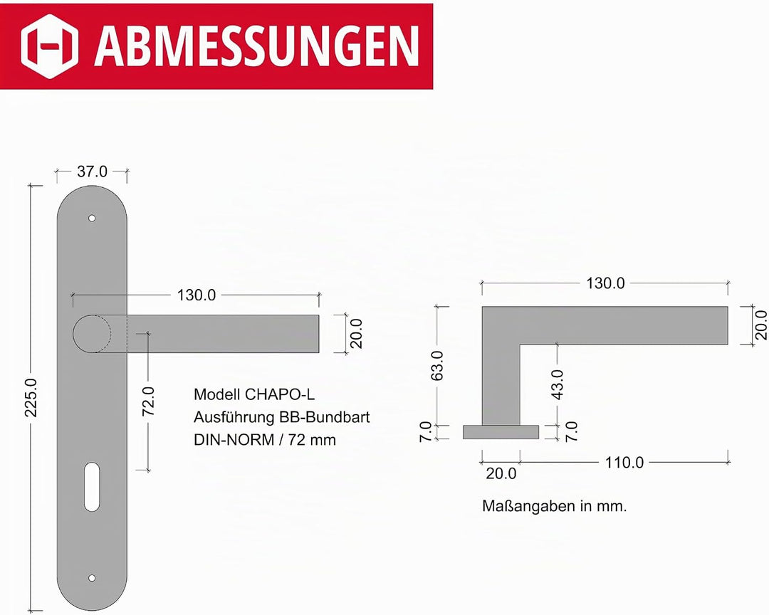 Gedotec Drückergarnitur Schwarz matt [BB - Buntbart] 1x Tür Beschläge Langschild I Türgriffe Innentü