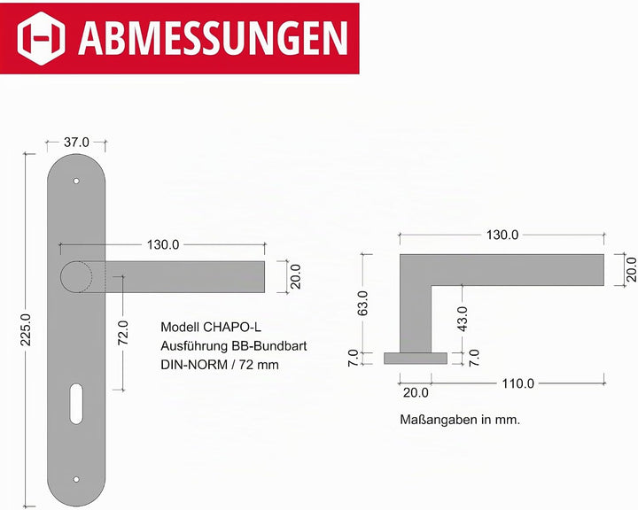 Gedotec Drückergarnitur Schwarz matt [BB - Buntbart] 1x Tür Beschläge Langschild I Türgriffe Innentü