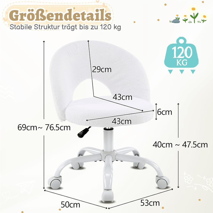 Bonnlo Homeoffice Stuhl, Schreibtischstuhl, Schminktisch Stuhl, Bürostuhl ohne Armlehnen, Drehstuhl