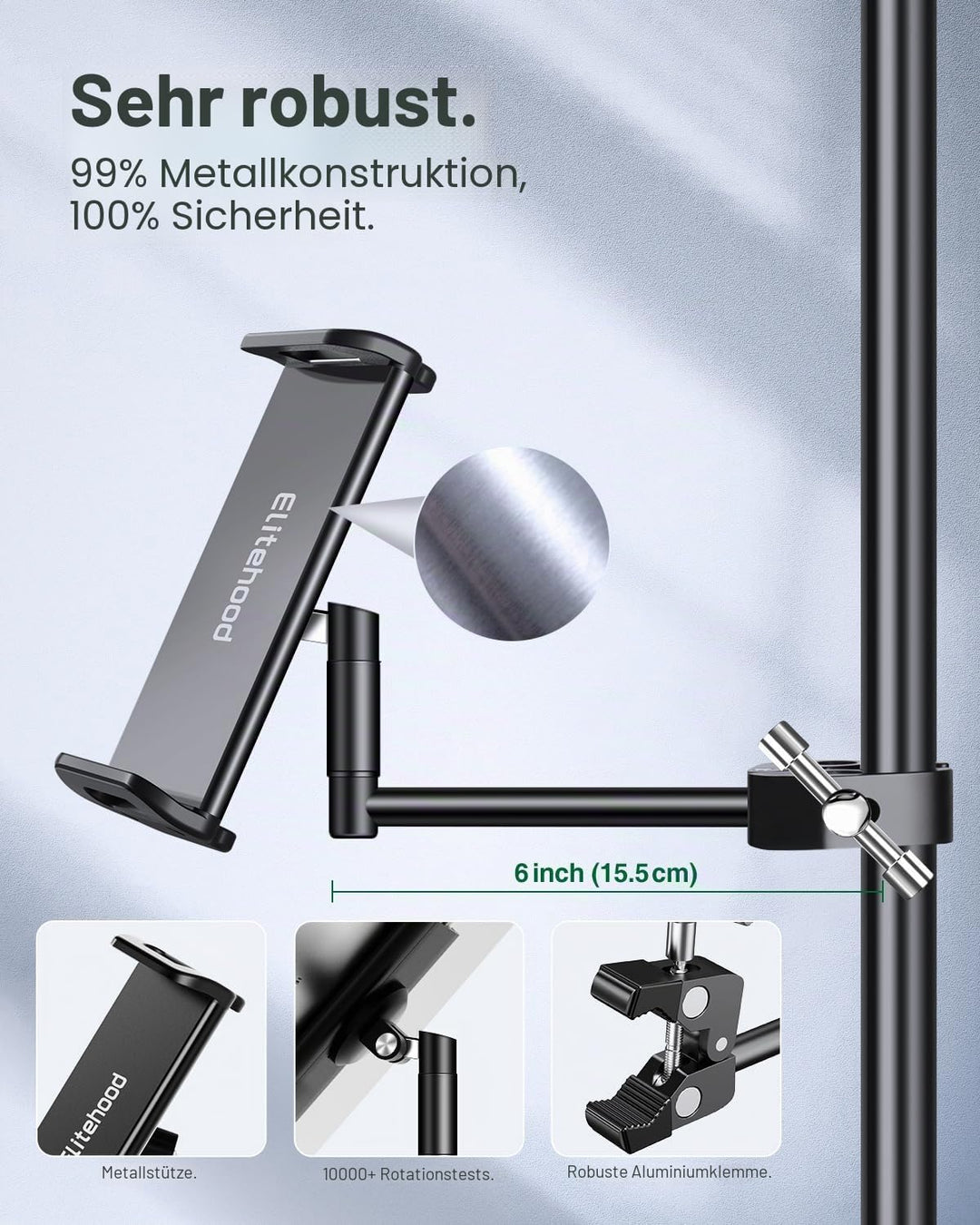 elitehood Neueste Aluminium iPad Halterung Mikrofonständer, Seite Tablet Halter Mic Ständer, Verstel