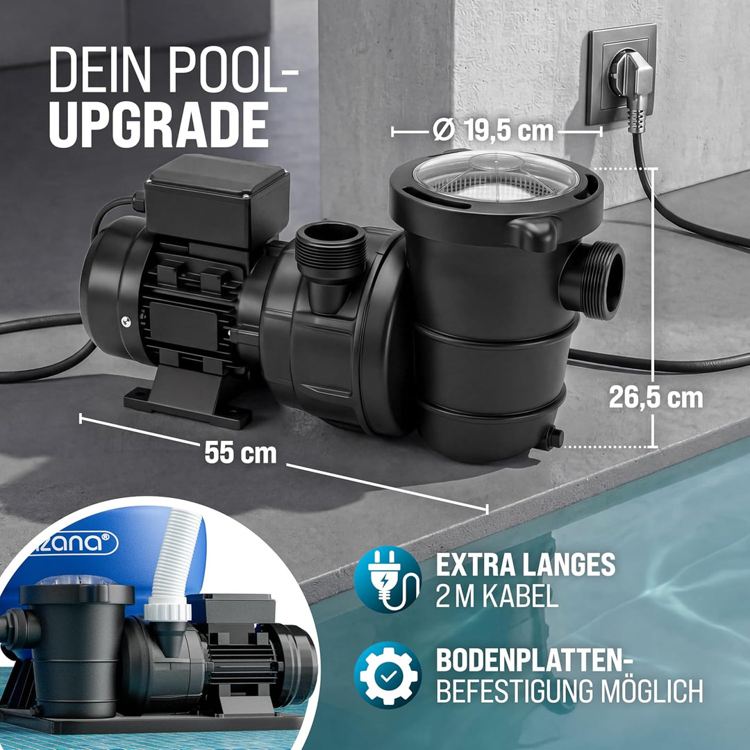 MONZANA® Filterpumpe 15.900 l/h mit Vorfilter Poolpumpe Umwälzpumpe Sandfilter Pool Pumpe 8,0m Förde