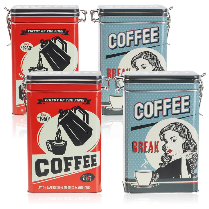 com-four® 4x Vorratsdose aus Metall - Kaffeedose mit verschliessbarem Deckel - Metallbehälter im Ret