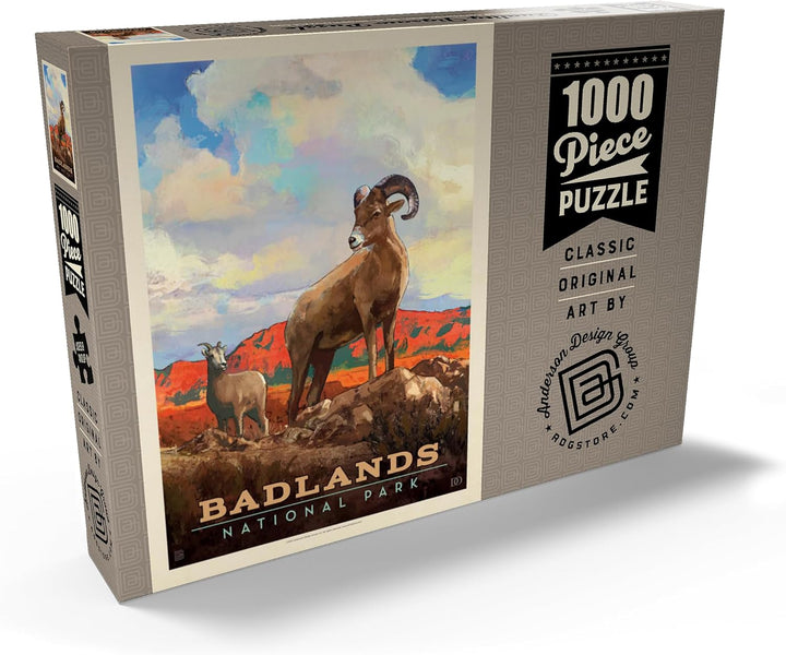 Badlands National Park: Bighorn Sheep, Vintage Poster - Premium 1000 Teile Puzzle - MyPuzzle Sonderk
