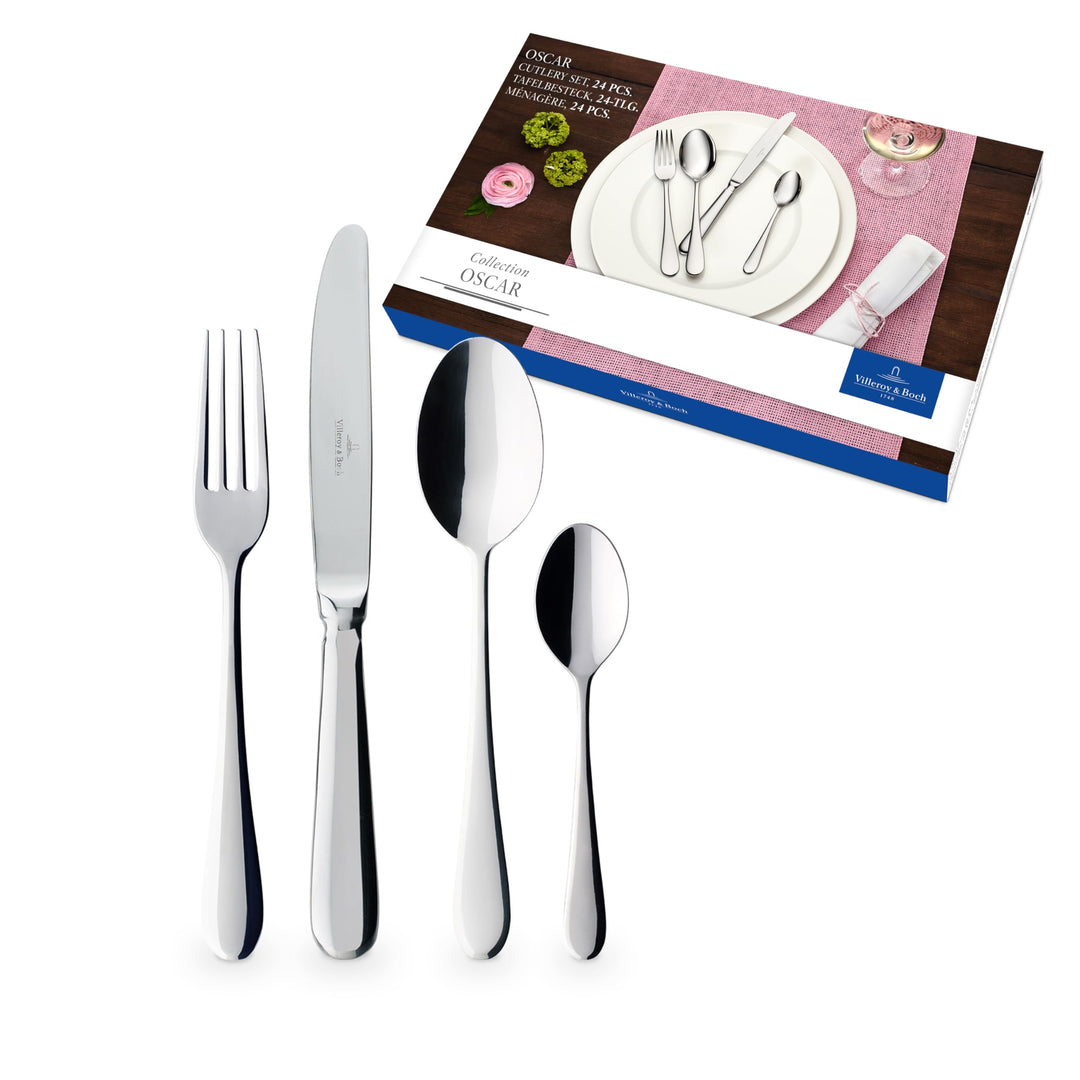 Villeroy &amp; Boch – Oscar Tafelbesteck 24 teilig, 6 Personen, spülmaschinenfest, rostfrei, Besteck Set