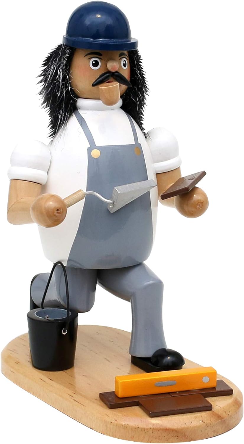 Dekohelden24 Holz Räuchermann/Räuchermännchen als Fliesenleger, mit Waserwaage und Fliesen, L/B/H: 1