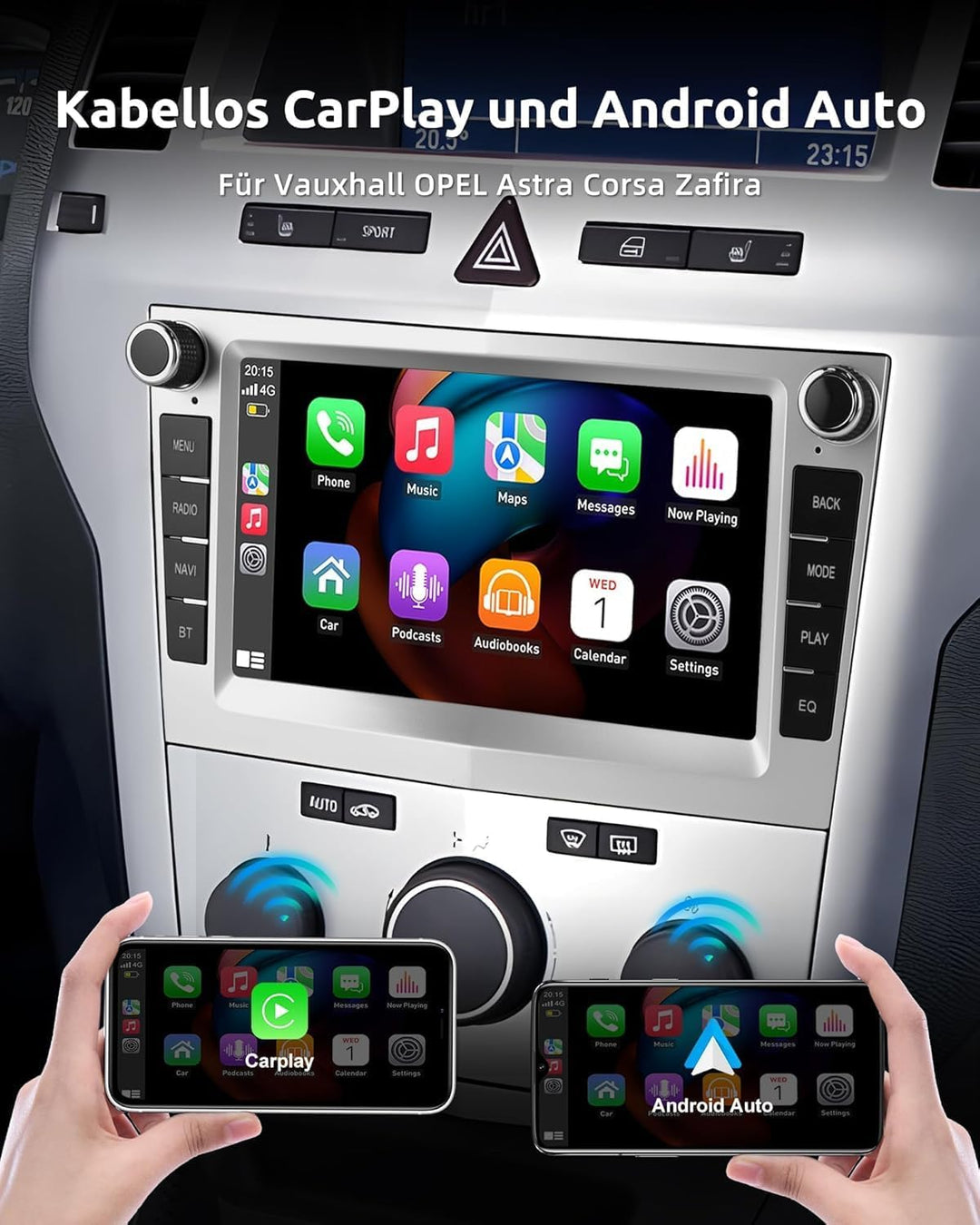 ESSGOO 4+64G Android 15 Wireless Carplay und Android Auto Autoradio Weiss, Weiss