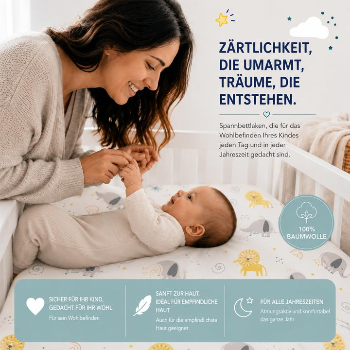 FlyIdeas Spannbettlaken für Beistellbett 90x55 cm, 2 STK - 2 Spannbettlaken für alle Babybettchen Ma