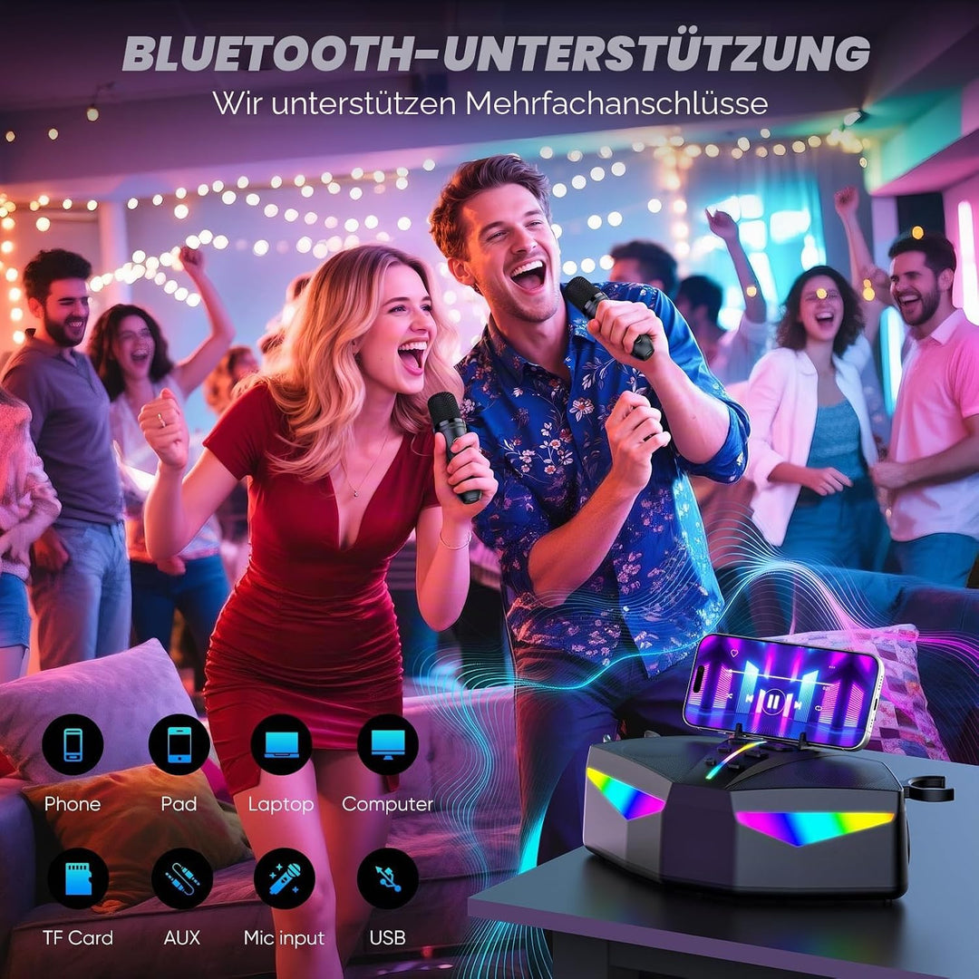 Karaoke-Maschine : Echter Tragbarer Lautsprecher mit 35W, 8-Stunden-Autonomie, 2 Aufladbare Drahtlos