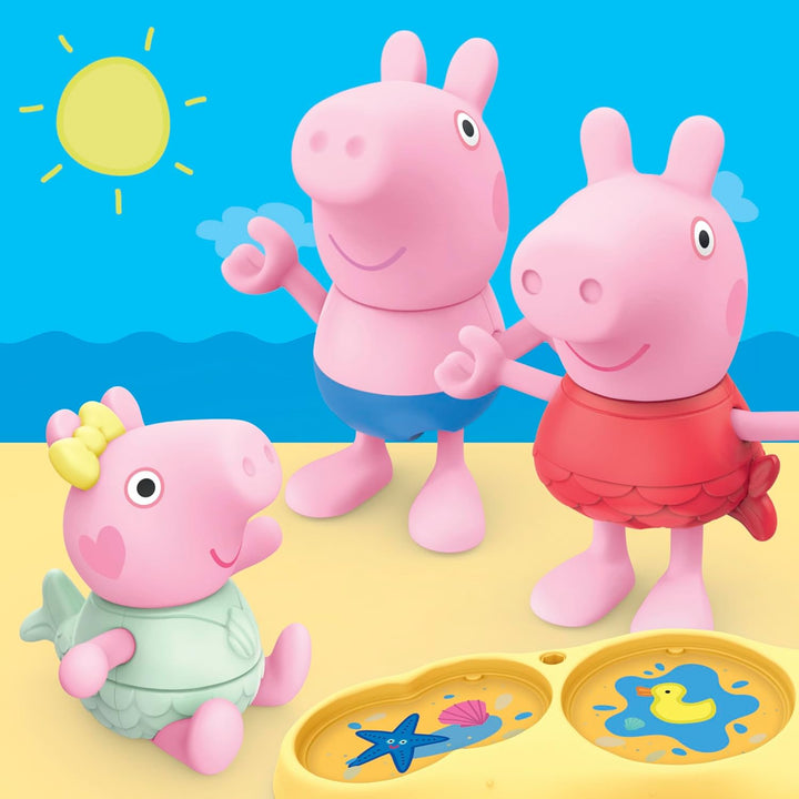 Peppa Pig Geschwister am Strand Spielset mit 3 Figuren und 5 Accessoires, inklusive Baby Evie, Vorsc