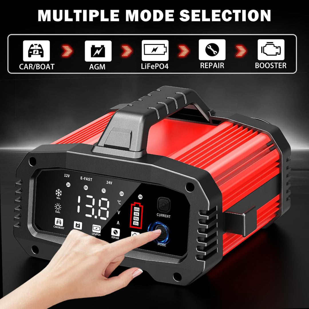25A Auto-Batterieladegerät, mit Temperaturkompensation für Auto-, LKW-, Motorrad-, Rasenmäher-, Boot
