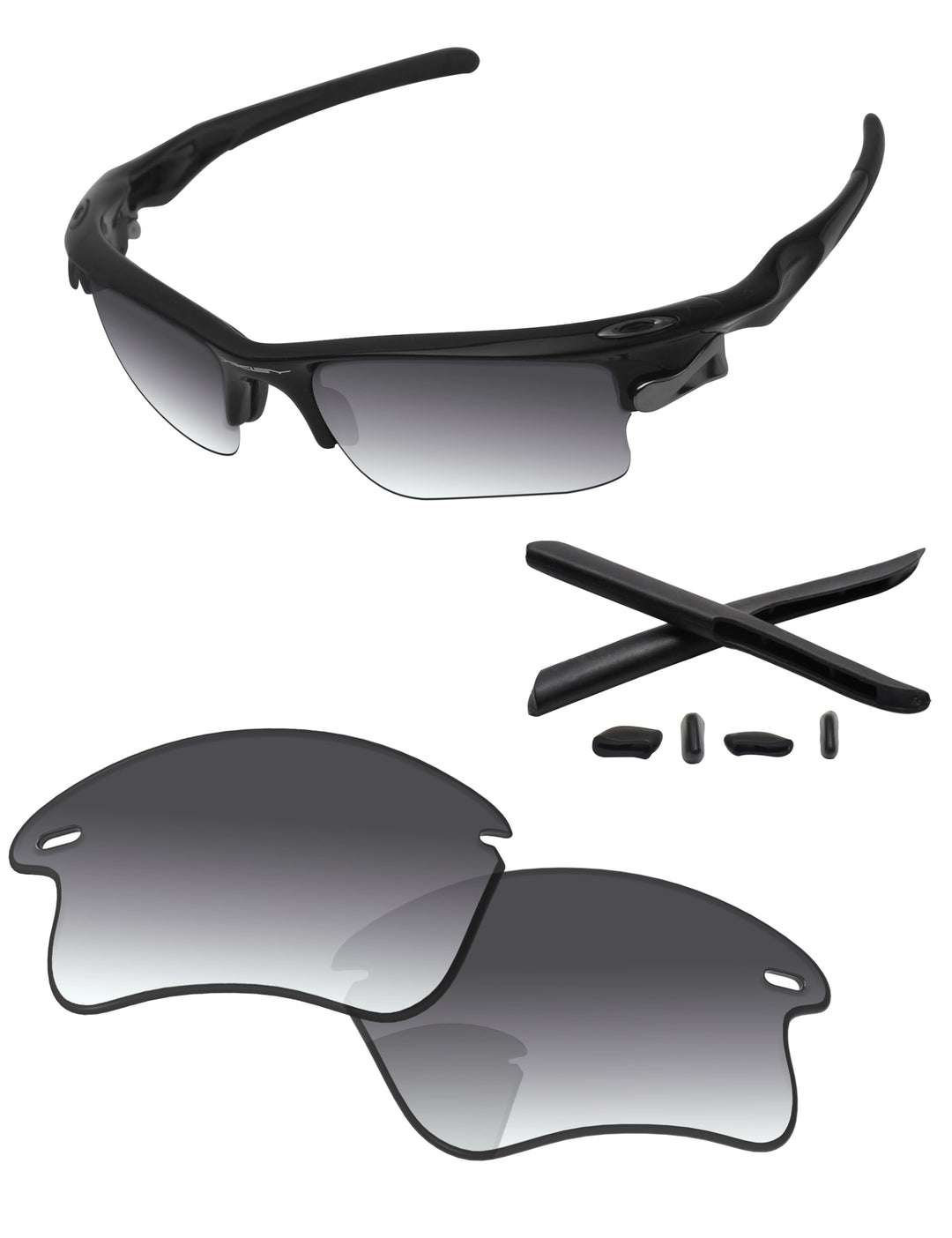 PapaViva Objektive Ersatz- und Gummi-Sets für Oakley Fast Jacket XL OO9156 Grey Gradient - Polarized