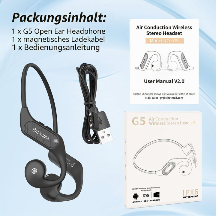 BANIGIPA Open Ear Kopfhörer, Bluetooth 5.3 Headset mit eingebauten Mikrofonen für Büro und Arbeit, l