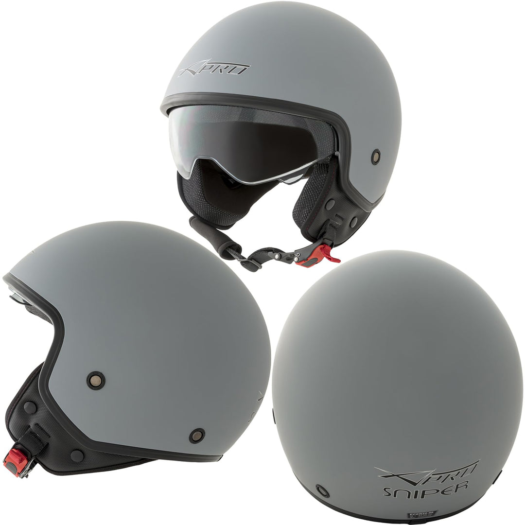 Motorradhelm Motorrad Roller Jet Helm Innensonnenblende Viser SonicMoto 59 cm Matt Grau, 59 cm Matt