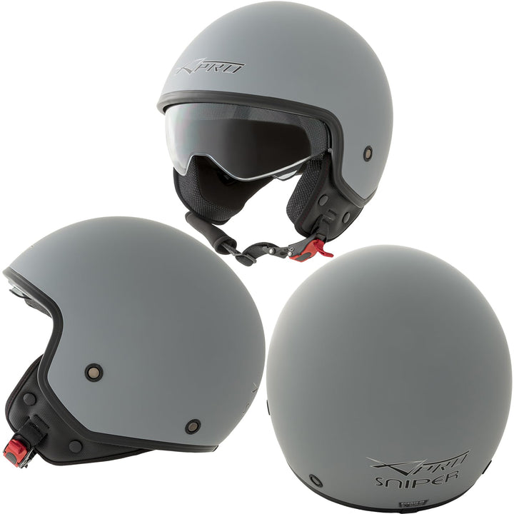 Motorradhelm Motorrad Roller Jet Helm Innensonnenblende Viser SonicMoto 59 cm Matt Grau, 59 cm Matt