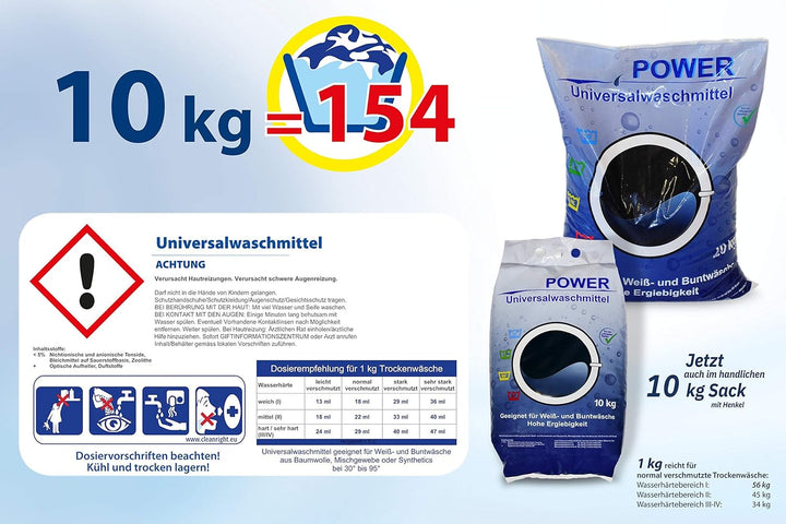 Power Universal Waschmittel 20 kg │Waschpulver für Weiss- und Buntwäsche │ Vollwaschmittel in der Gr