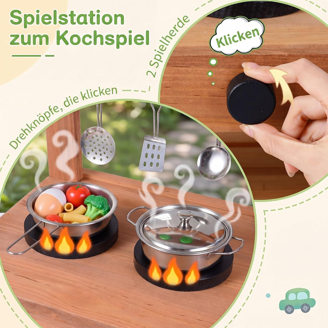 COSTWAY Matschküche Kinder Outdoor, Spielküche mit Wassertank &amp; Wasserhahn | Kinderküche mit Rädern,