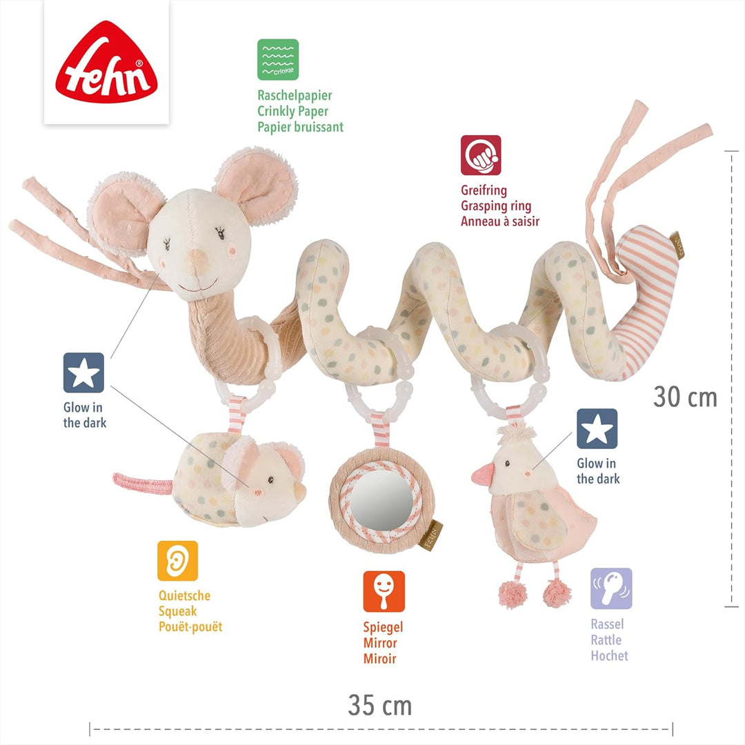 Fehn Activity-Spirale Maus – Motorikspielzeug mit Lernfunktionen zum Tasten, Fühlen, Spielen – Stoff