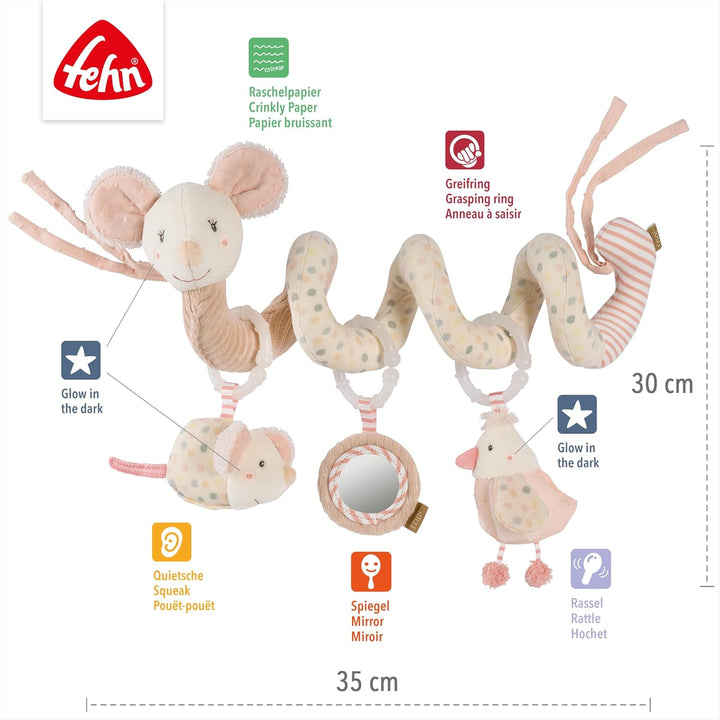 Fehn Activity-Spirale Maus – Motorikspielzeug mit Lernfunktionen zum Tasten, Fühlen, Spielen – Stoff