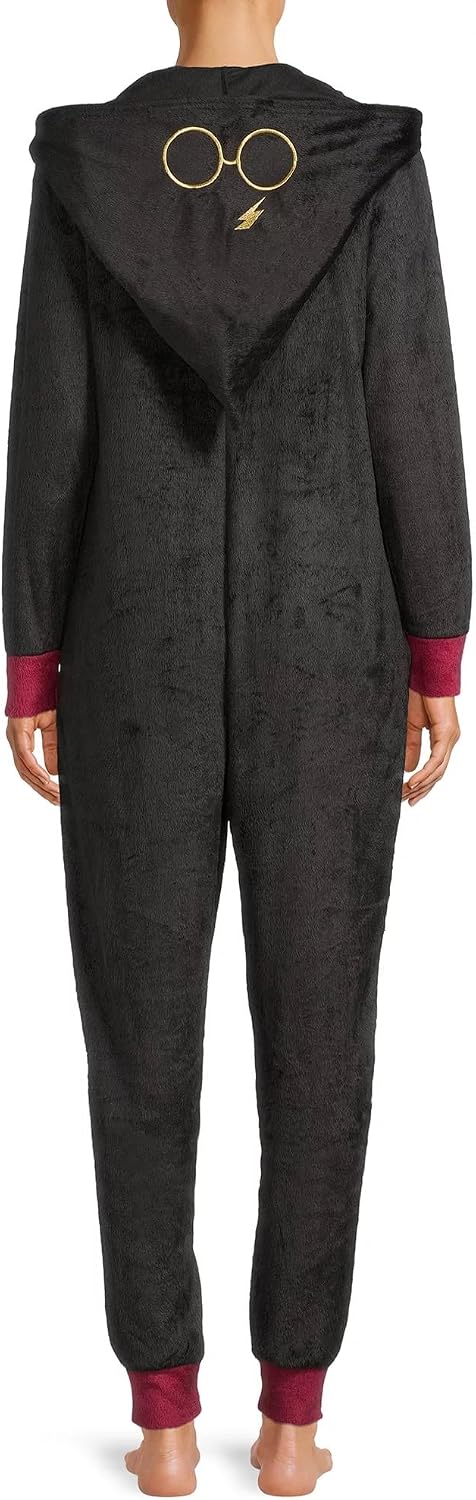 Harry Potter Gryffindor Damen-Schlafanzug mit Kapuze aus Fleece M Schwarz, M Schwarz