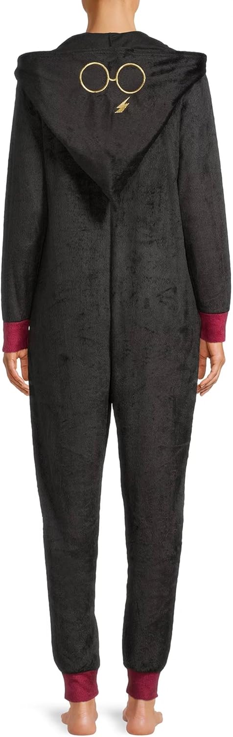 Harry Potter Gryffindor Damen-Schlafanzug mit Kapuze aus Fleece M Schwarz, M Schwarz