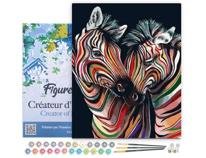 Figured'Art Malen Nach Zahlen Erwachsene Mit Rahmen Buntes Zebrapaar - Paint by Numbers Basteln DIY