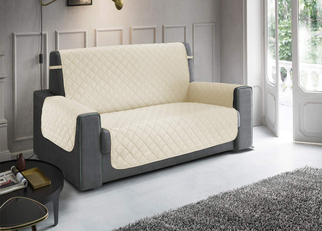 BIANCHERIAWEB Antirutsch-Sofabezug, wasserdicht, gesteppt, Python, Imperial, 2-Sitzer, cremefarben C