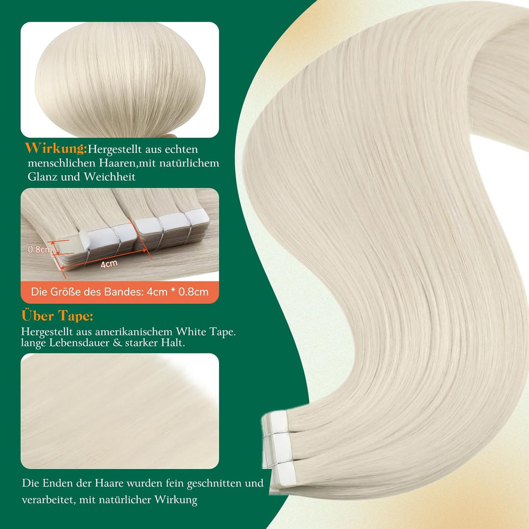 Easyouth Tape Extensions Echthaar Blond Tape in Haar Extensions Farbe Blond Weiss 12 Zoll 20g Echtha
