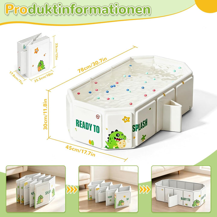 Faltbare Badewanne für Kinder &amp; Babys von 0–6 Jahren Platzsparend und Leicht, Kinderplanschbecken fü