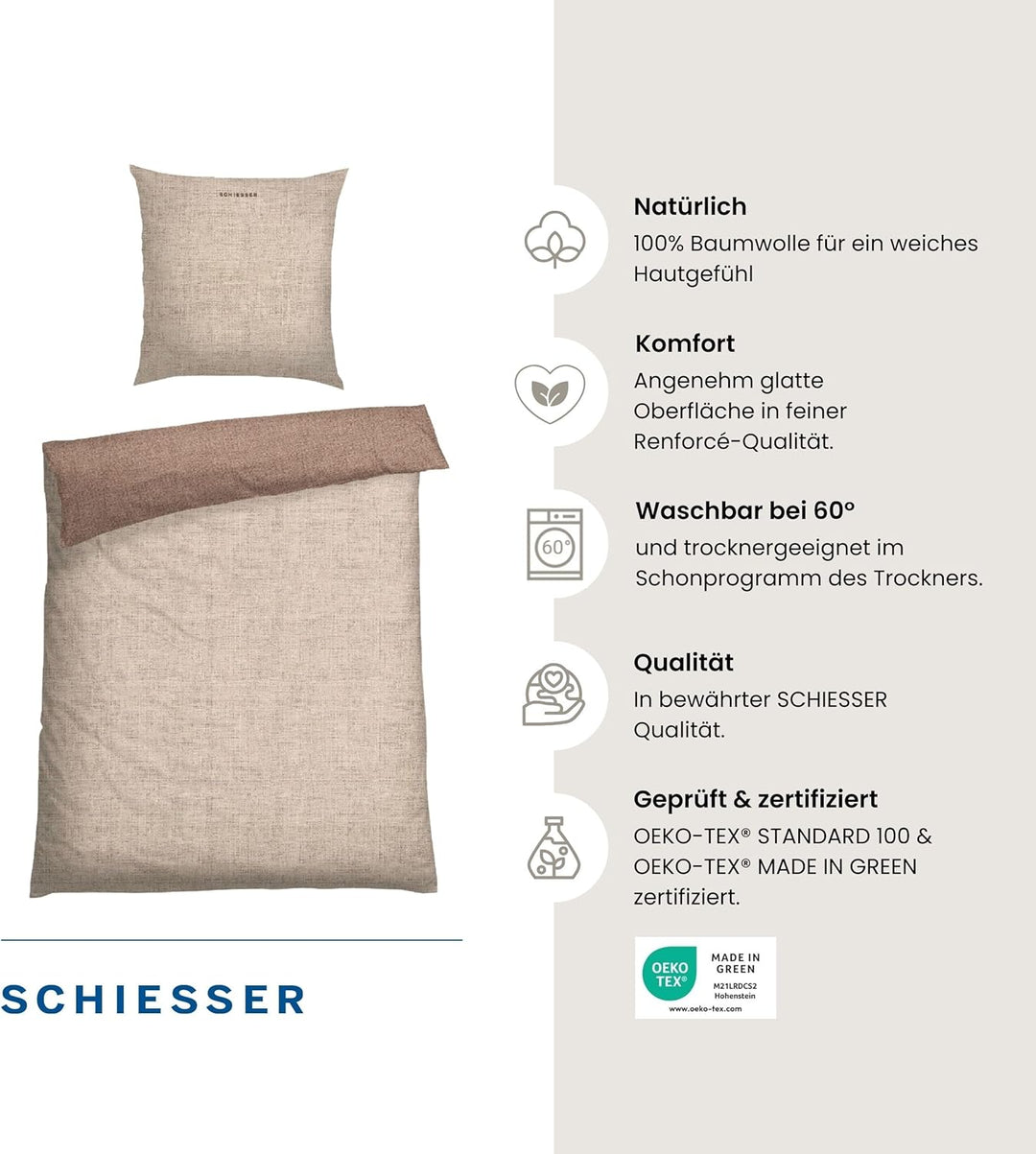 Schiesser Wende-Bettwäscheset Doubleface in angenehm glatter Renforcé Qualität, Made IN Green, Farbe