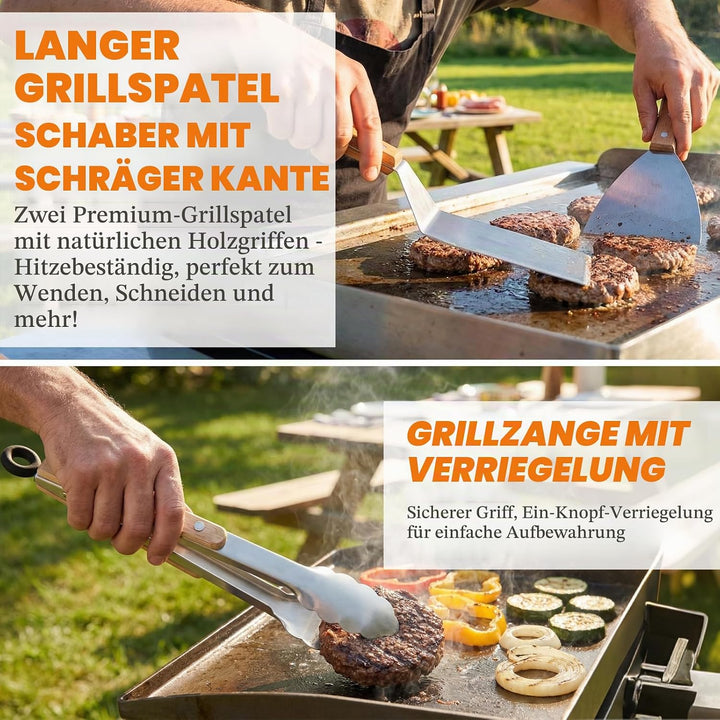 11 Stücke Smash Burger Set,BBQ Grillbesteck Set mit 2 Burgerglocken, Burgerpresse, Smasher,Pfannenwe