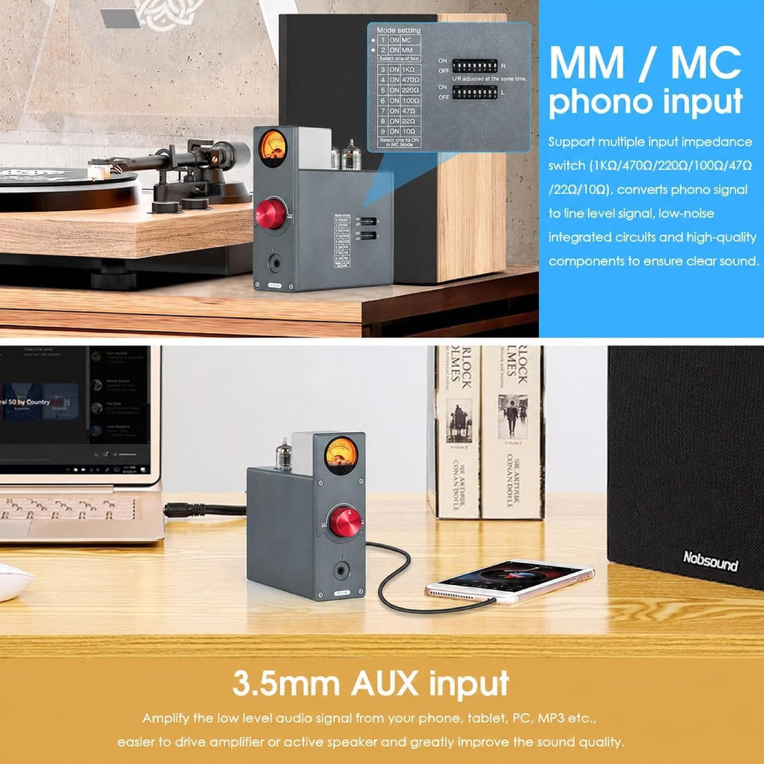 Douk Audio T4 Plus HiFi JAN5654 Röhrenvorverstärker MM/MC Phono-Vorverstärker für Plattenspieler Min