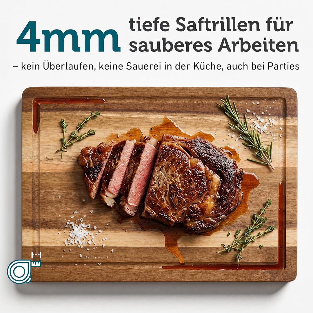 Schneidebrett Holz 4er Set aus massiver Akazie – Holzschneidebrett gross 40x30 cm / 33x24 / 26x18/21