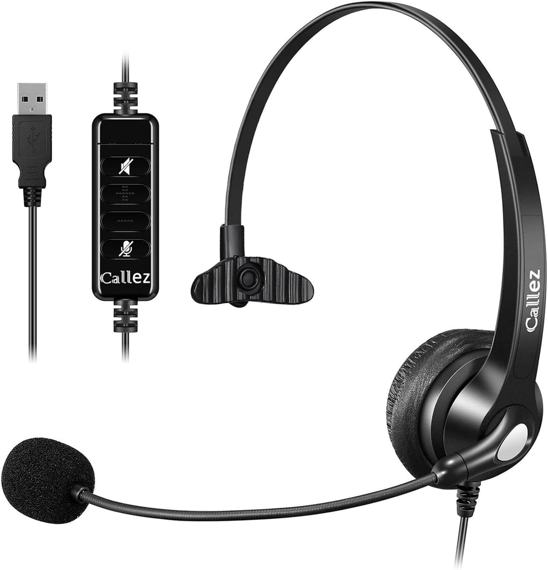 Callez USB Headset PC für Business UC Skype Lync SoftPhone Call Center Office, PC Kopfhörer mit Mikr