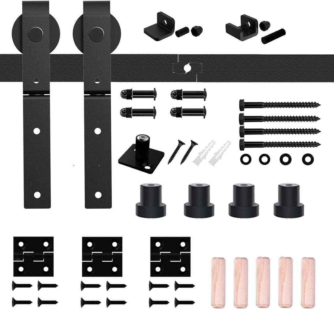 BONIKLUBA Doppelfalt-Schiebetür-Hardware-Set für 2 Türen, reibungslos und leise, schwarze Schiene, J