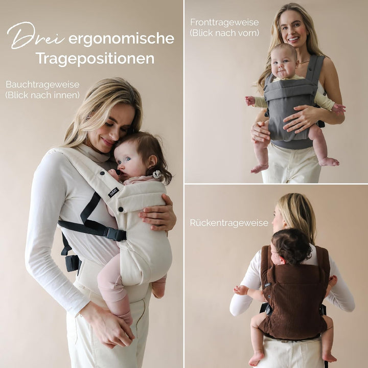 Boba Auri Babytrage Neugeboren bis Kleinkind - 100% Baumwolle-Premium, 3 ergonomische Tragepositione