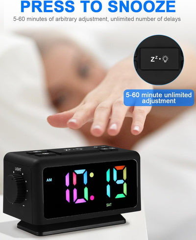 Digital Radiowecker mit 2 Weckzeiten,Kinder Radiowecker mit Licht,RGB-Farbiger Wecker für Schlafzimm