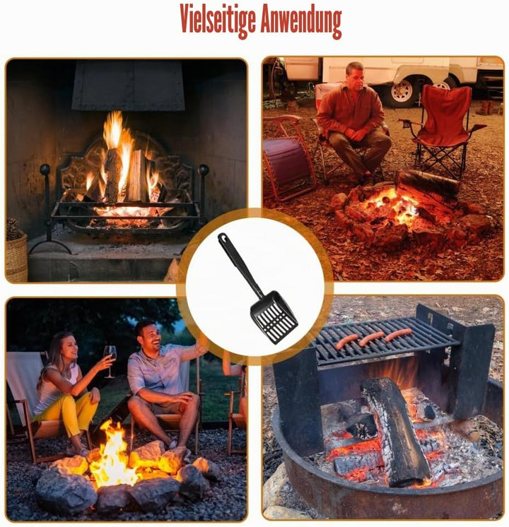 Aschesieb für den Kamin, Ausgehöhlte Kaminschaufel aus Eisen, Hitzebeständige Ascheschaufel für den