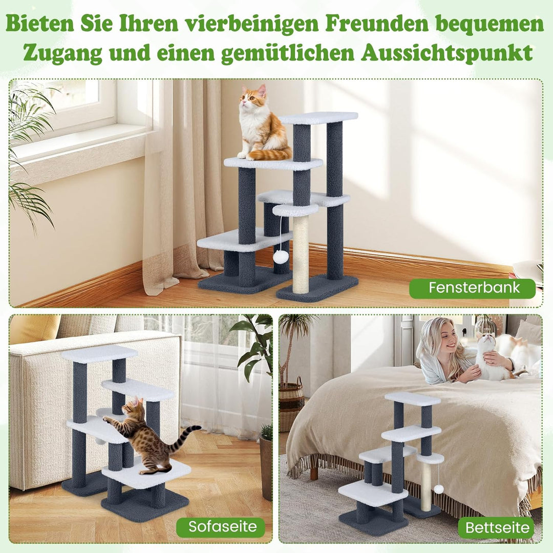 GOPLUS Katzentreppe 4-stufige, 2 in 1 Kratzbaum Hundetreppe mit Sisal-Kratzpfosten, 4 grosse Plattfo