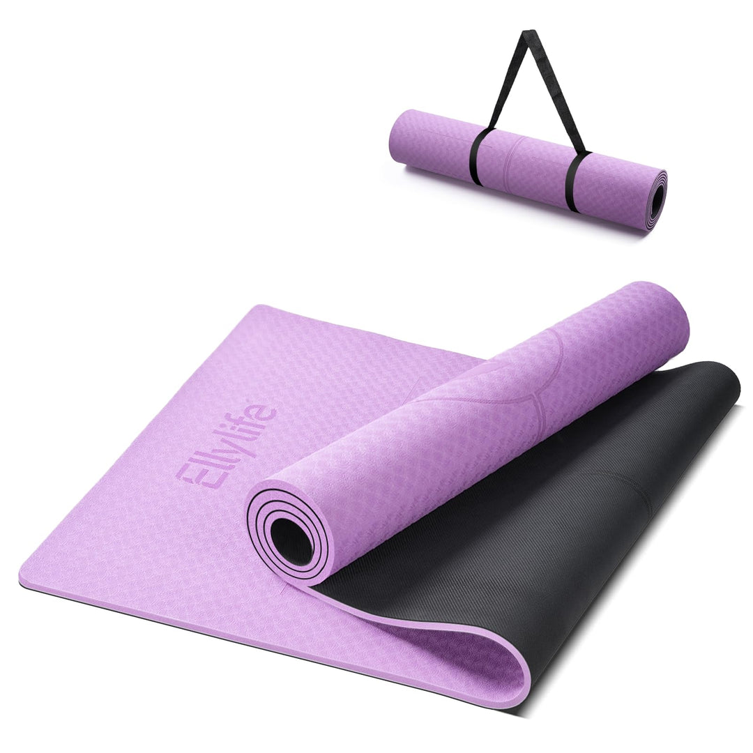Yogamatte aus ECO Naturkautschuk & Hhautfreundlichem TPE, Extrem Rutschfest, Ausrichtungslinien, Ein