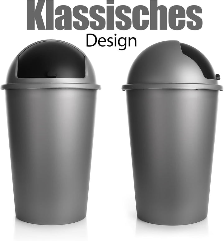 BigDean Abfalleimer grau 50 L mit schwarzem Schiebedeckel Ø 25cm x H 68cm – Mülleimer gross aus Kuns