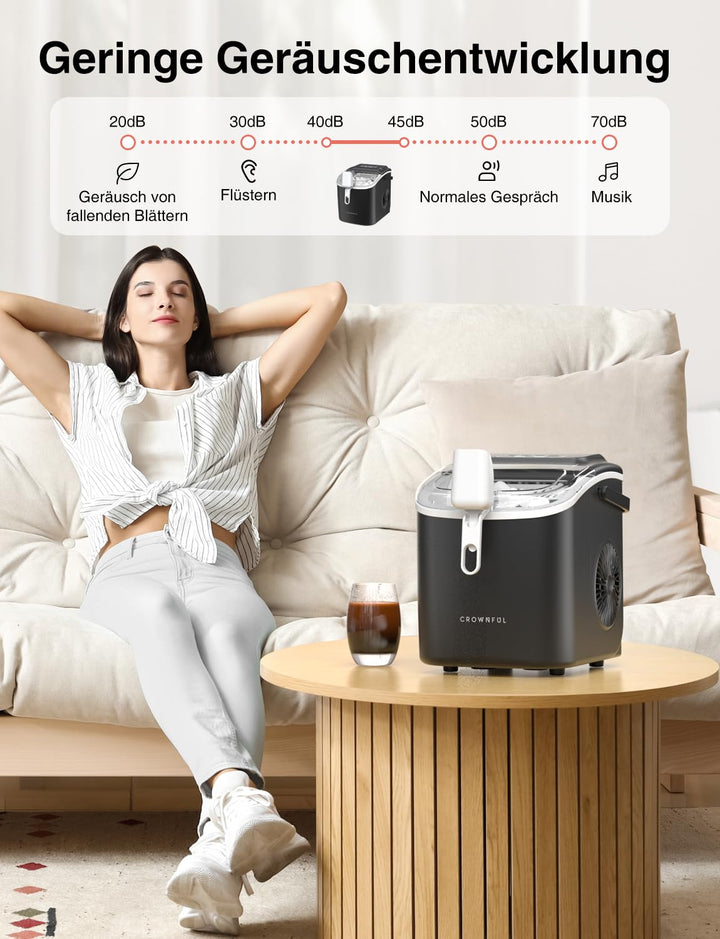 CROWNFUL Eiswürfelmaschine, Tragbar Eiswürfelbereiter 9 Würfel in 6 Minuten fertig, Selbstreinigende