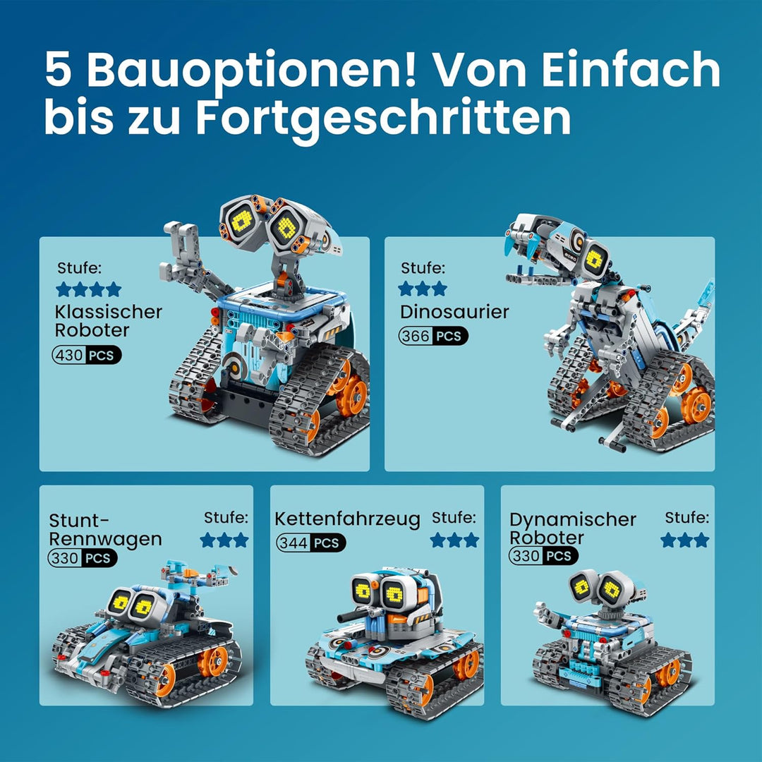 Sillbird 5-in-1-Technik Roboter Kinder für Jungen, Programmierbares Bauspielzeug mit App-Fernsteueru