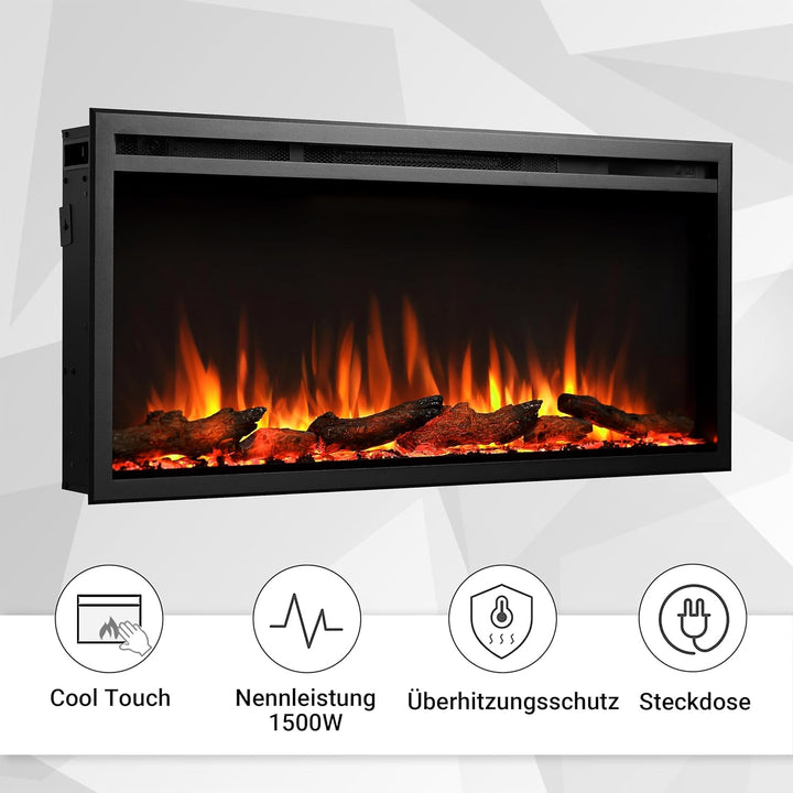 BALDERIA Atalanta 40" Elektrokamin - Elektrischer Einbaukamin mit Heizung 1000/2000 W, realistischer