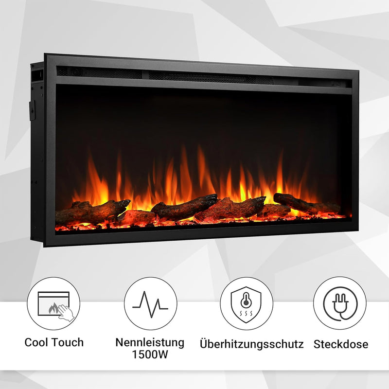 BALDERIA Atalanta 40" Elektrokamin - Elektrischer Einbaukamin mit Heizung 1000/2000 W, realistischer