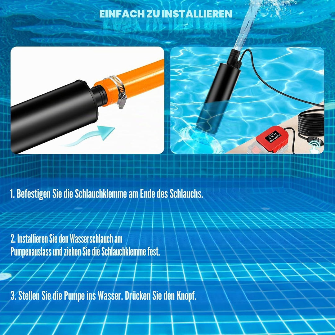 Tauchpumpe für Parkside Akku 20V Schmutzwasserpumpe Wasserpumpe Flachwasserpumpe Saugpumpe Absaugpum