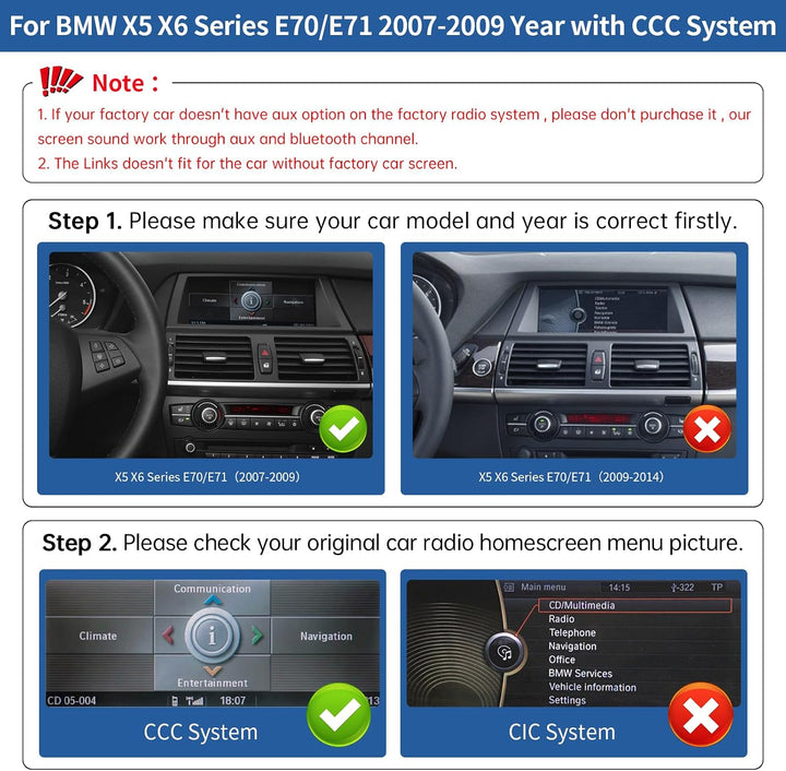 Road Top 10,25 Zoll Autoradio CarPlay für BMW X5 X6 Serie E70 E71 mit CCC | 2007-2009 Jahr, Linux HD