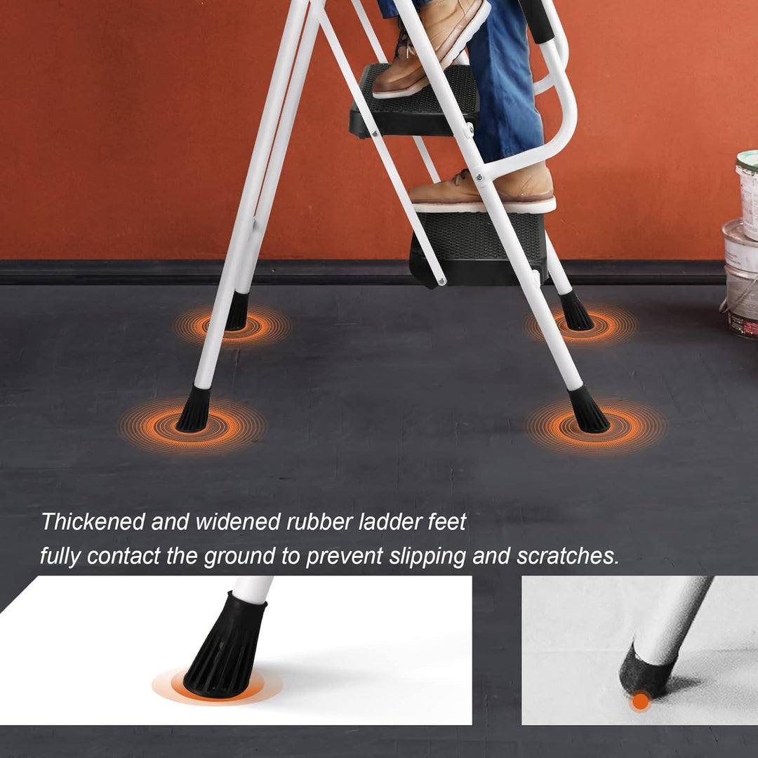 HBTower Leiter 4 Stufen, Trittleiter mit Handläufen, klappbarer Tritthocker mit ansteckbarer Werkzeu