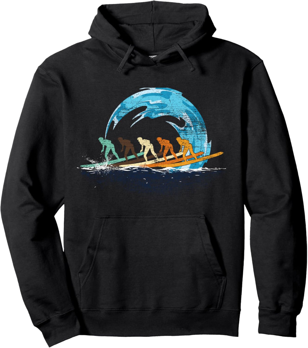 Surfer Wassersport Wellen Surfing Surfbrett Retro Surfen Pullover Hoodie