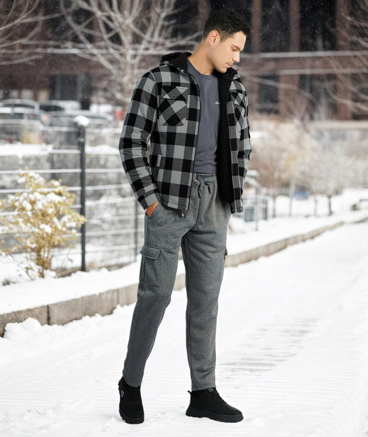 JACKETOWN Hemdjacke Kariertes Herren hoodies Flanelljacke Warm Thermohemd Herren Holzfäller Jacke Ve